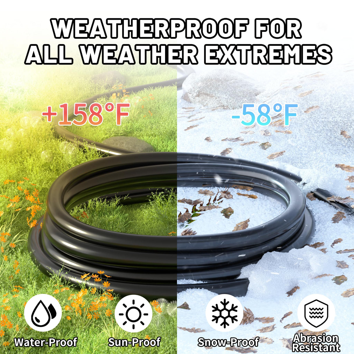 16/3 Black Indoor Outdoor Extension Cord 10 Ft Waterproof, Extension Cord with 3 Prong Grounded Plug,13A 1625W 16AWG SJTW, Flexible Weatherproof Power Cable for Offices, Gardens and Lawns