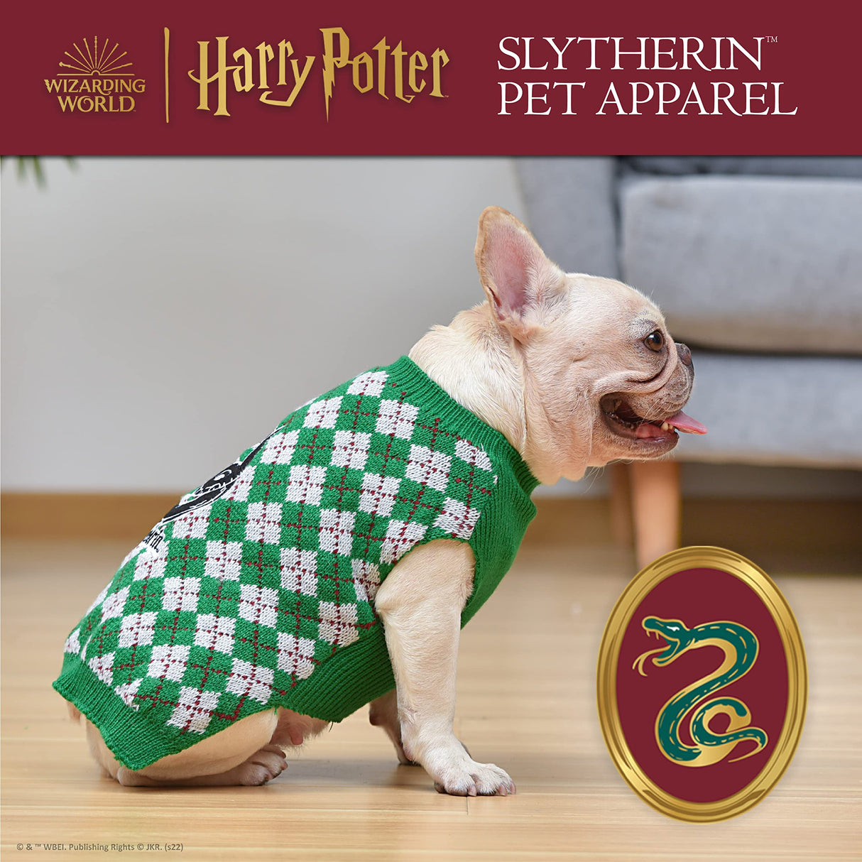 Harry Potter Slytherin Dog Sweater - Pet Outerwear for Dogs - Officially Licensed Dog Apparel & Accessories for Hogwarts Houses, Size Large