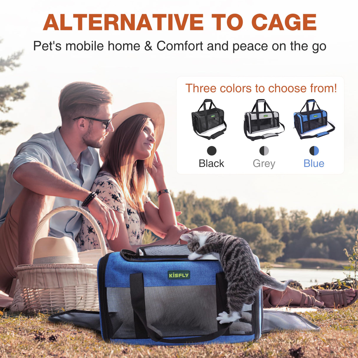 TSA Approved Pet Carrier in Cabin, 17"x11"x9.5" Soft Cat Carriers for Small Cats up to 12 lb, Top-Open Portable Dog Carrier with Litter Box and Anti-Scratch Mesh for Puppy up to 10 lb, Blue