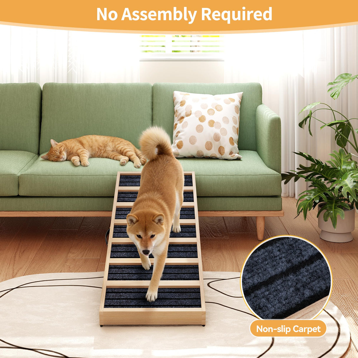 Dog Ramp for Bed, Couch- Upgraded Non-Slip Wooden Pet Ramp with Sturdy Construction, 4 Adjustable Heights (16" to 22"), Supports 132 lbs for Small & Medium Dogs