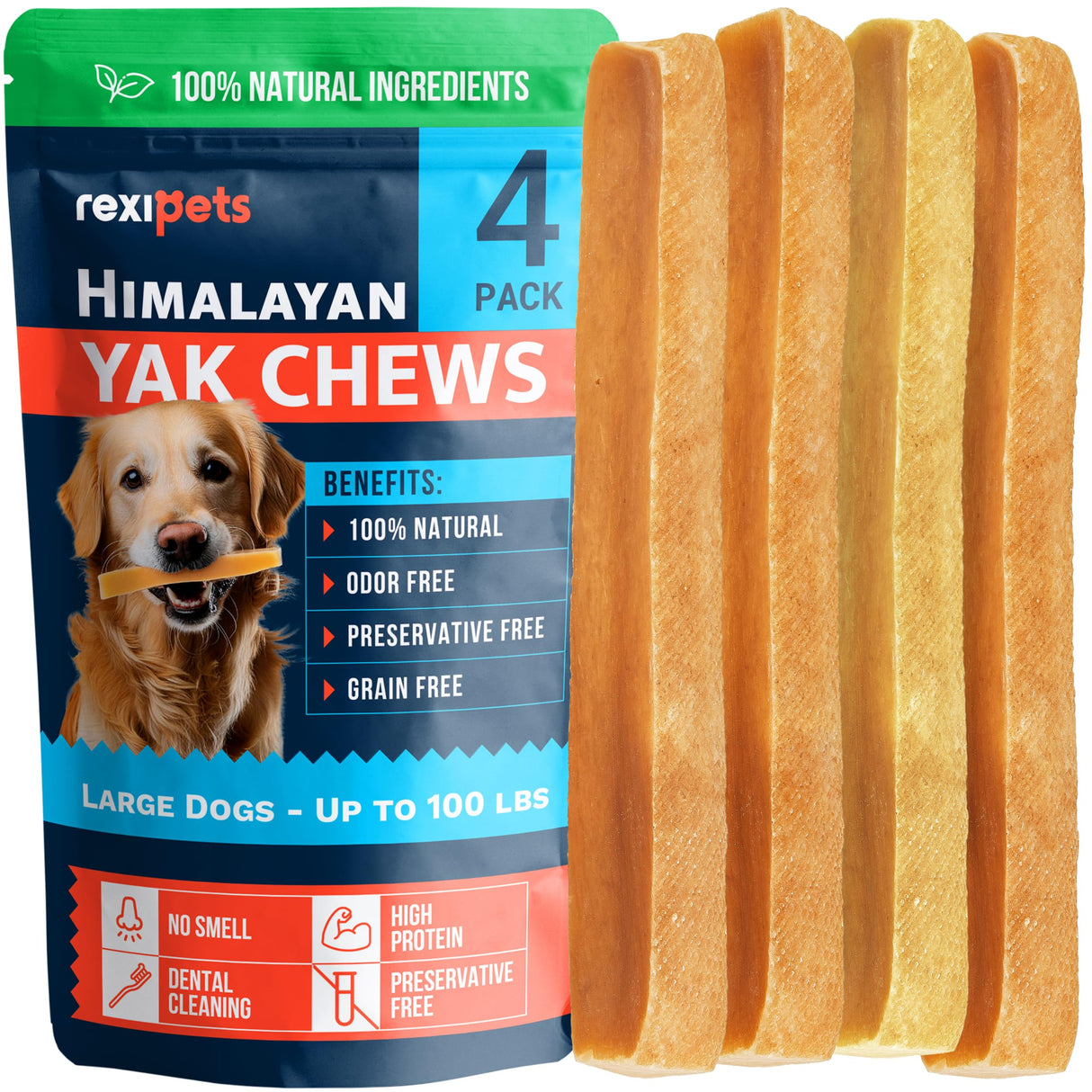 100% Natural Yak Cheese Himalayan Made Dog Chews All Breeds - Lactose Free Yak Chew for Small, Medium & Large Dogs - Dental Cleaning Dog Chews Aggressive Chewers - Long Lasting Odor & Gluten Free