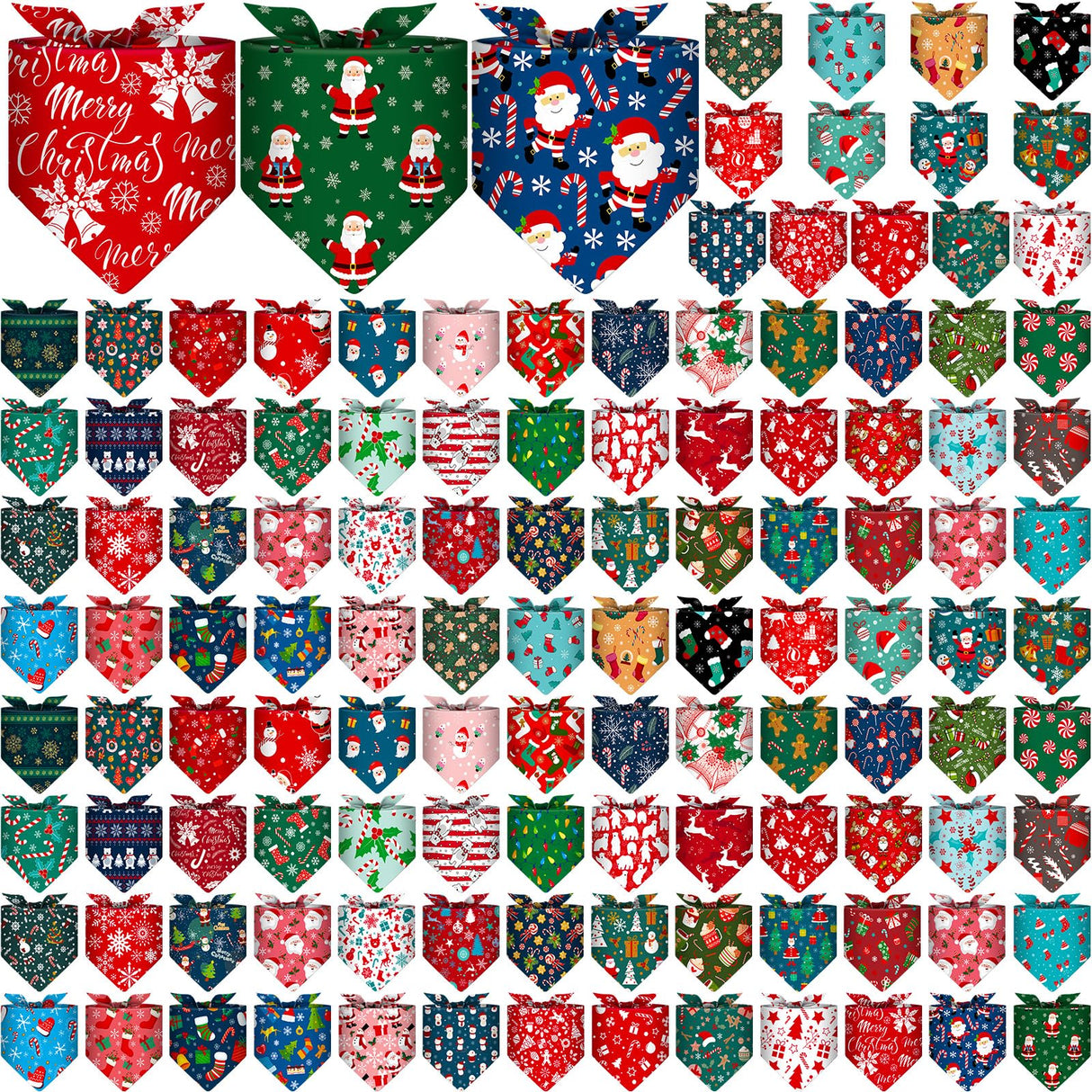 Amylove 120 Pcs St. Patrick's Day Dog Bandanas Bulk Holiday Triangle Dog Pack Puppy Kerchief Bandana Adjustable Spring Pet Scarf for Pet Cat Costume Accessories Decor(Snowman)