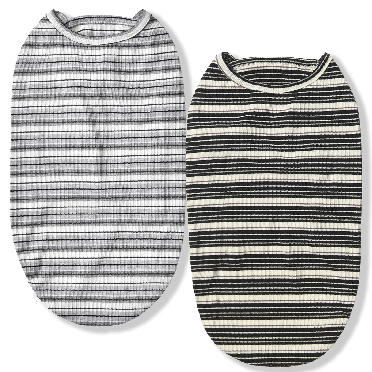 Knuffelen Dog Shirts Vest Cotton Striped T-Shirt, Sleeveless Stretchy Pet Clothes for Small Dogs, 2-Pack Soft Breathable Puppy Tank Top Cat Tee (Large, Black,Gray)