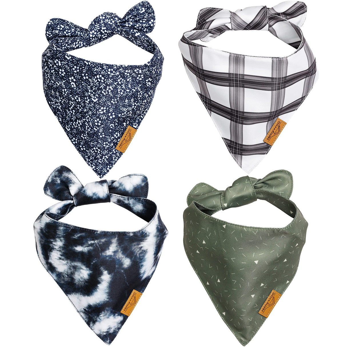 Remy+Roo Dog Bandanas - 4 Pack | Cameron Set | Premium Durable Fabric | Patented Shape | Adjustable Fit | Multiple Sizes Offered (Small)