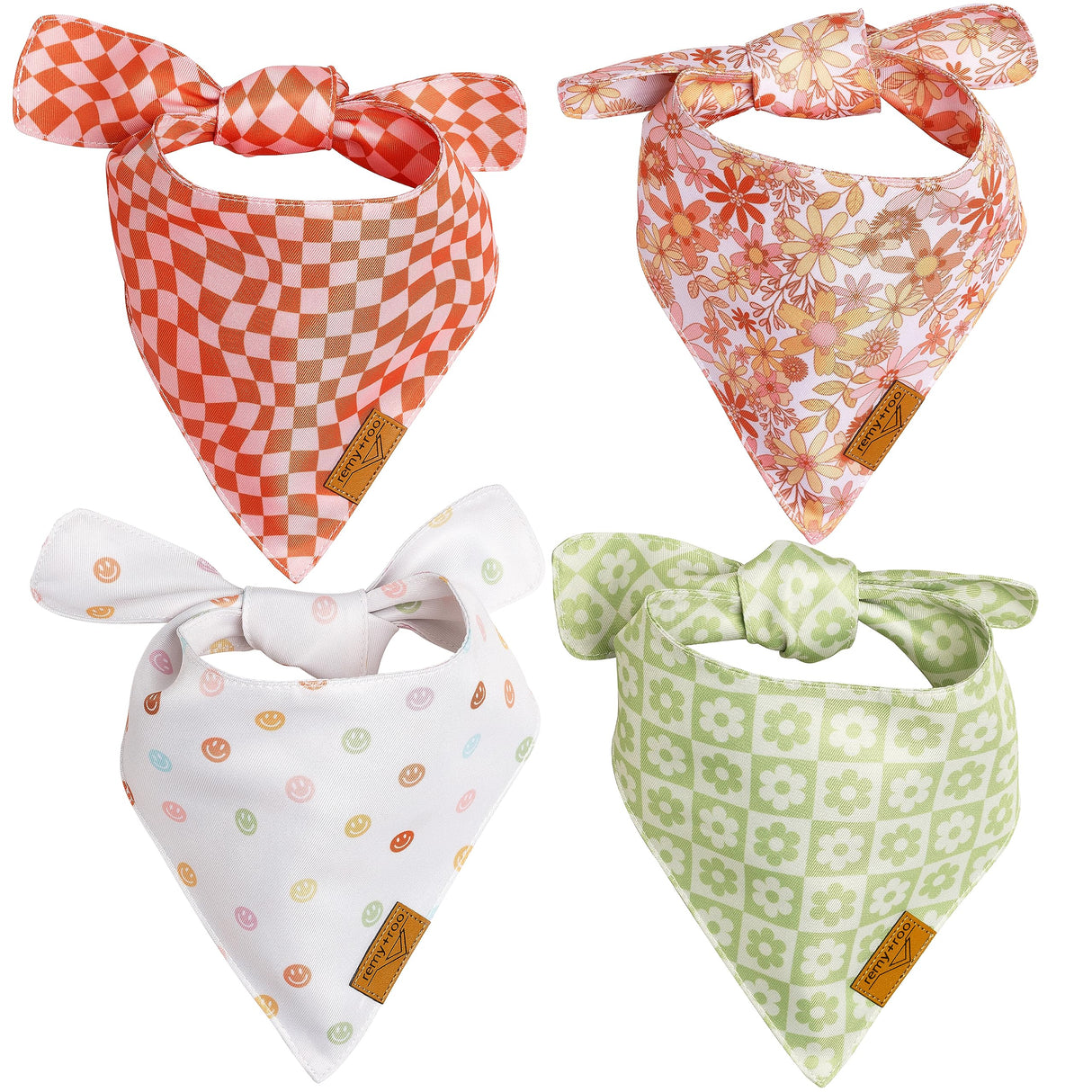 Remy+Roo Large Spring Dog Bandanas - 4 Pack Daisy Set | Premium Durable Adjustable Polyester Fabric | Patented Shape Girl Dog Bandana, Trendy Pattrens, Floral Dog Bandana