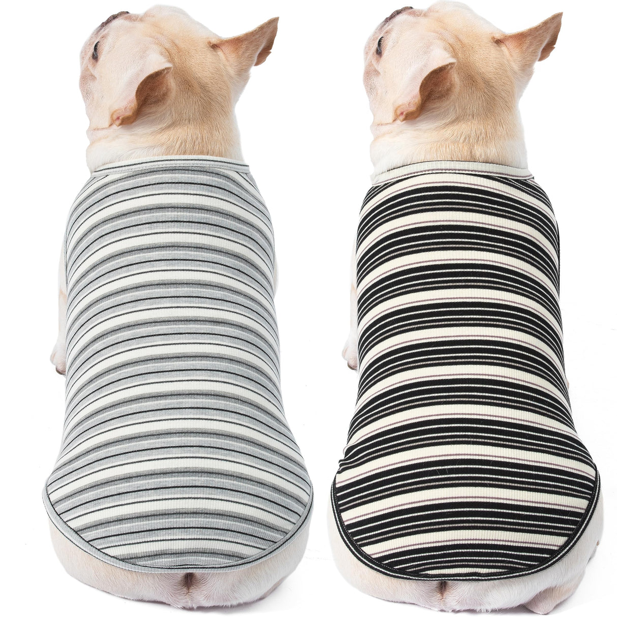 Knuffelen Dog Shirts Vest Cotton Striped T-Shirt, Sleeveless Stretchy Pet Clothes for Small Dogs, 2-Pack Soft Breathable Puppy Tank Top Cat Tee (Large, Black,Gray)