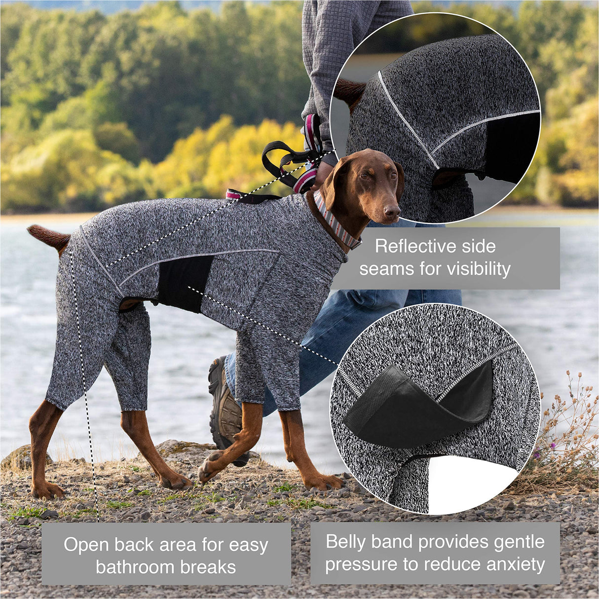 Kurgo Stowe Base Layer - Comfortable, Cold-Weather Pet Wear - Breathable Snug Fit - Dual-Zipper Dog Onesie - Reflective Side Seams - Dog Pajamas - Machine Washable - Small - Black/Grey