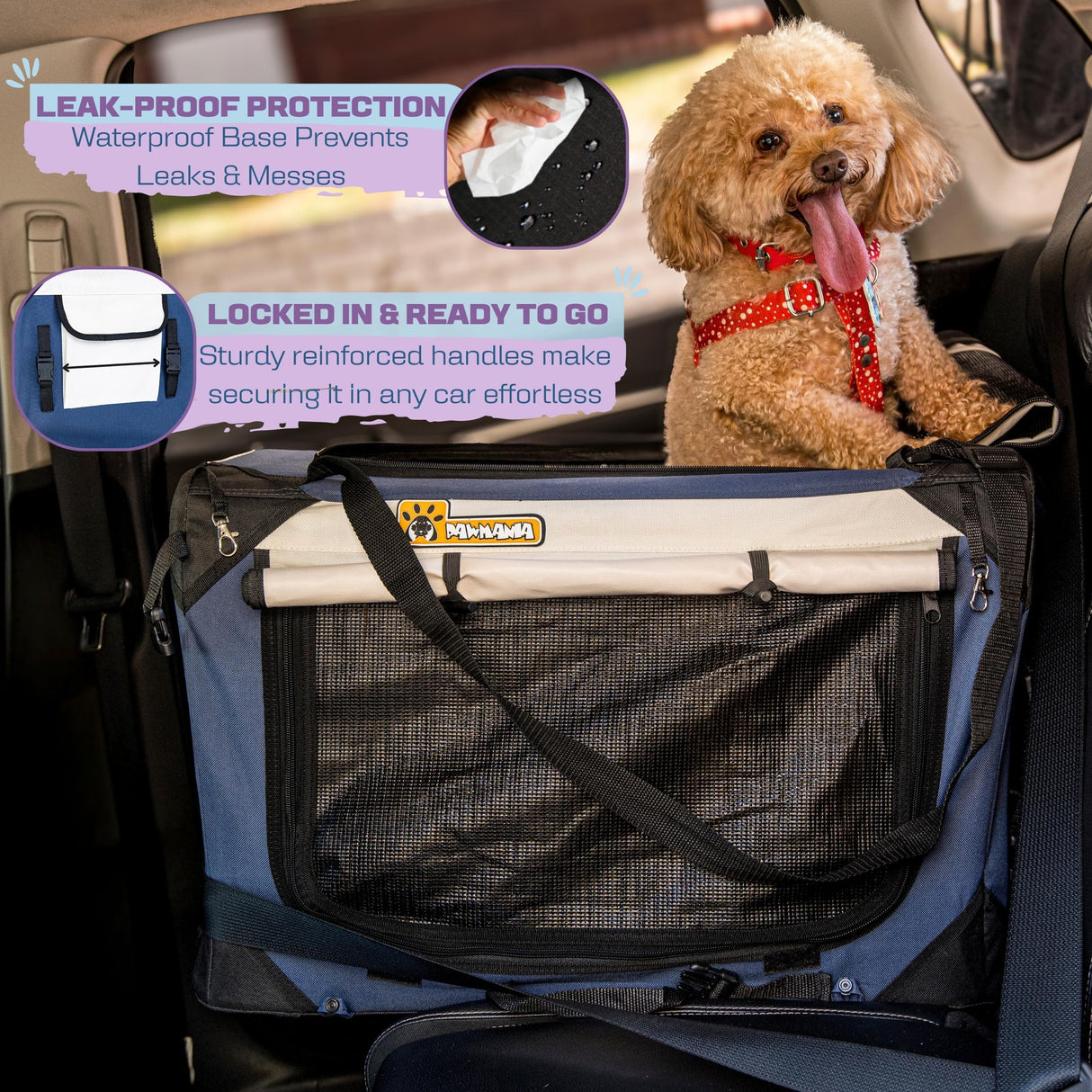 Cat & Dog Pet Carrier, Soft-Sided, Large 24"x16"x16", Supports Up to 45 lbs, Privacy Windows, Removable Plush Bed, Locking Zippers, Foldable Travel Crate