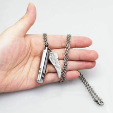 Load image into Gallery viewer, Cylinder Cremation Necklace for Dog Ashes Angel Wing Urn Necklace with Pet Paw Print Memorial Ashes Necklace for Dog/Cat