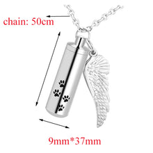 Load image into Gallery viewer, Cylinder Cremation Necklace for Dog Ashes Angel Wing Urn Necklace with Pet Paw Print Memorial Ashes Necklace for Dog/Cat