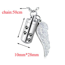 Load image into Gallery viewer, Cylinder Cremation Necklace for Dog Ashes Angel Wing Urn Necklace with Pet Paw Print Memorial Ashes Necklace for Dog/Cat