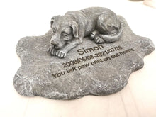 Load image into Gallery viewer, Pet Memorial Rock Sculpture with Cute Dog Bed Design Gravestone for Garden Outdoor Resin Pet Tombstone