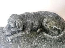 Load image into Gallery viewer, Pet Memorial Rock Sculpture with Cute Dog Bed Design Gravestone for Garden Outdoor Resin Pet Tombstone