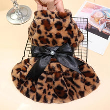Load image into Gallery viewer, Winter Autumn Pet Warm Fashion Color Skirt Fleece Warm Rainbow Candy Color Cute Plush Skirt Leopard Print Bow Dog Clothes Dress