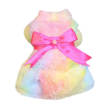 Load image into Gallery viewer, Winter Autumn Pet Warm Fashion Color Skirt Fleece Warm Rainbow Candy Color Cute Plush Skirt Leopard Print Bow Dog Clothes Dress