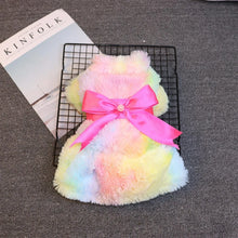 Load image into Gallery viewer, Winter Autumn Pet Warm Fashion Color Skirt Fleece Warm Rainbow Candy Color Cute Plush Skirt Leopard Print Bow Dog Clothes Dress