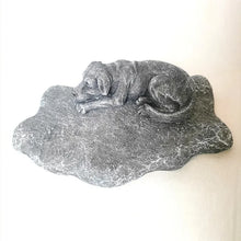 Load image into Gallery viewer, Pet Memorial Rock Sculpture with Cute Dog Bed Design Gravestone for Garden Outdoor Resin Pet Tombstone