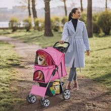 Load image into Gallery viewer, Foldable Carrier Strolling Cart 4 Wheel Pet Stroller, for Cat, Dog w/ Cup Holder