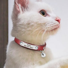 Load image into Gallery viewer, Personalized Cat Collar Adjustable Leather Pet Cats Collars Necklace Custom Puppy Kitten Name Collars Anti-lost Cat Accessories