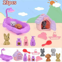 Load image into Gallery viewer, Cute Dog Pet Family Pretend Play Toy with Mini Fashion Cat House Kennel Bathtub Dog Doll Set, Ideal Gift for Kids