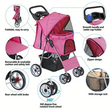 Load image into Gallery viewer, Foldable Carrier Strolling Cart 4 Wheel Pet Stroller, for Cat, Dog w/ Cup Holder