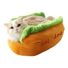 Load image into Gallery viewer, Hot Dog Bun Pet Bed - 3D Hamburger Style Cat Dog House with Removable Pillow & Orthopedic Memory Foam