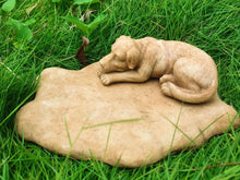 Load image into Gallery viewer, Pet Memorial Rock Sculpture with Cute Dog Bed Design Gravestone for Garden Outdoor Resin Pet Tombstone