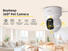 Load image into Gallery viewer, Boykeep 2K Pet Dog Camera with Phone App, 5G/2.4GHz WiFi Indoor Security Baby Camera, 360° Pan & Tilt, 2-Way Audio, Night Vision