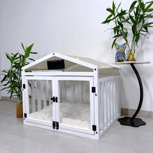 Load image into Gallery viewer, Solid Wood Luxury Dog House Indoor Pet House Removable Washable Dog Fence Double Door Dog Cage Portable Waterproof Pet Bed