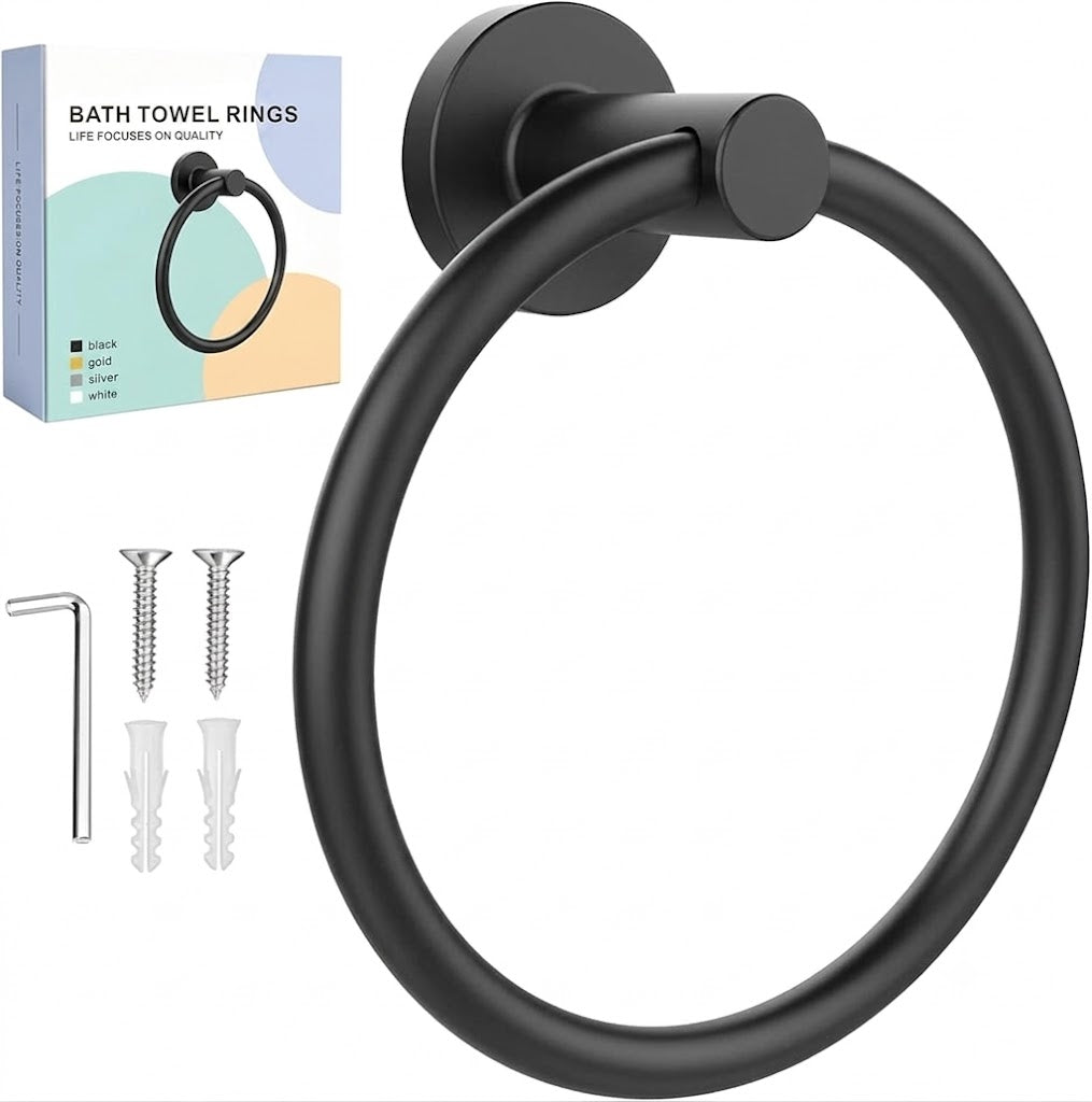 Towel Holder for Bathroom Wall Matte Black Towel Ring Stainless Steel Hand Towel Holder Heavy Duty Towel Hanger for Bath, Kitchen