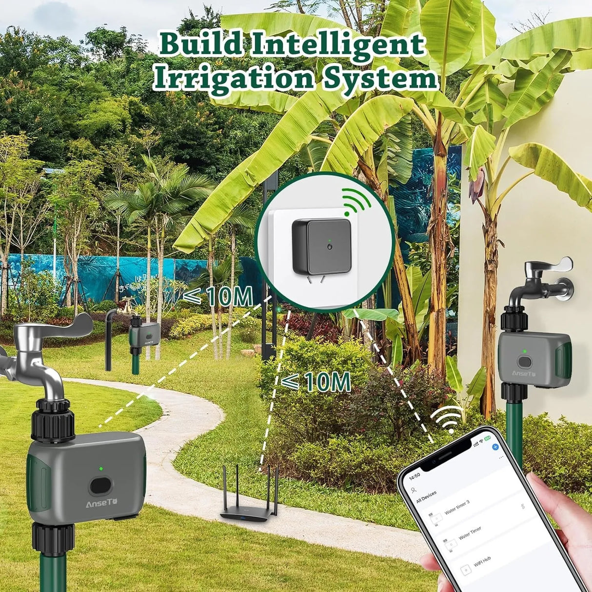 ANSETO Wifi Water Timer for Garden Irrigation System, Hose Timer for Lawn Watering System