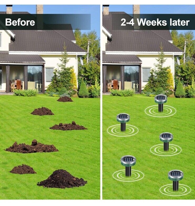 4 Pack Solar Power Ultrasonic Mice Gopher Mole Pest Snake Repellent Repeller US