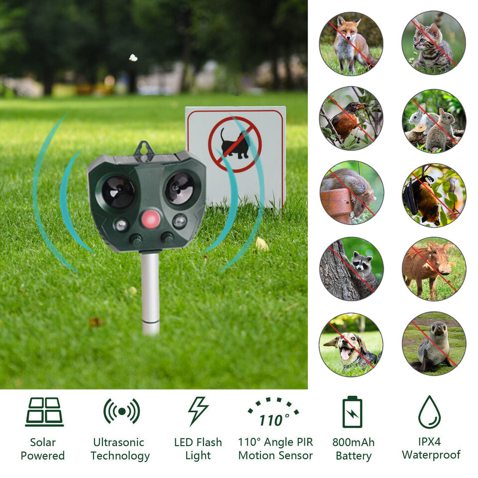 Upgraded Solar Ultrasonic Animal Repellent Dog Cat Skunk Deer Raccoon For Garden