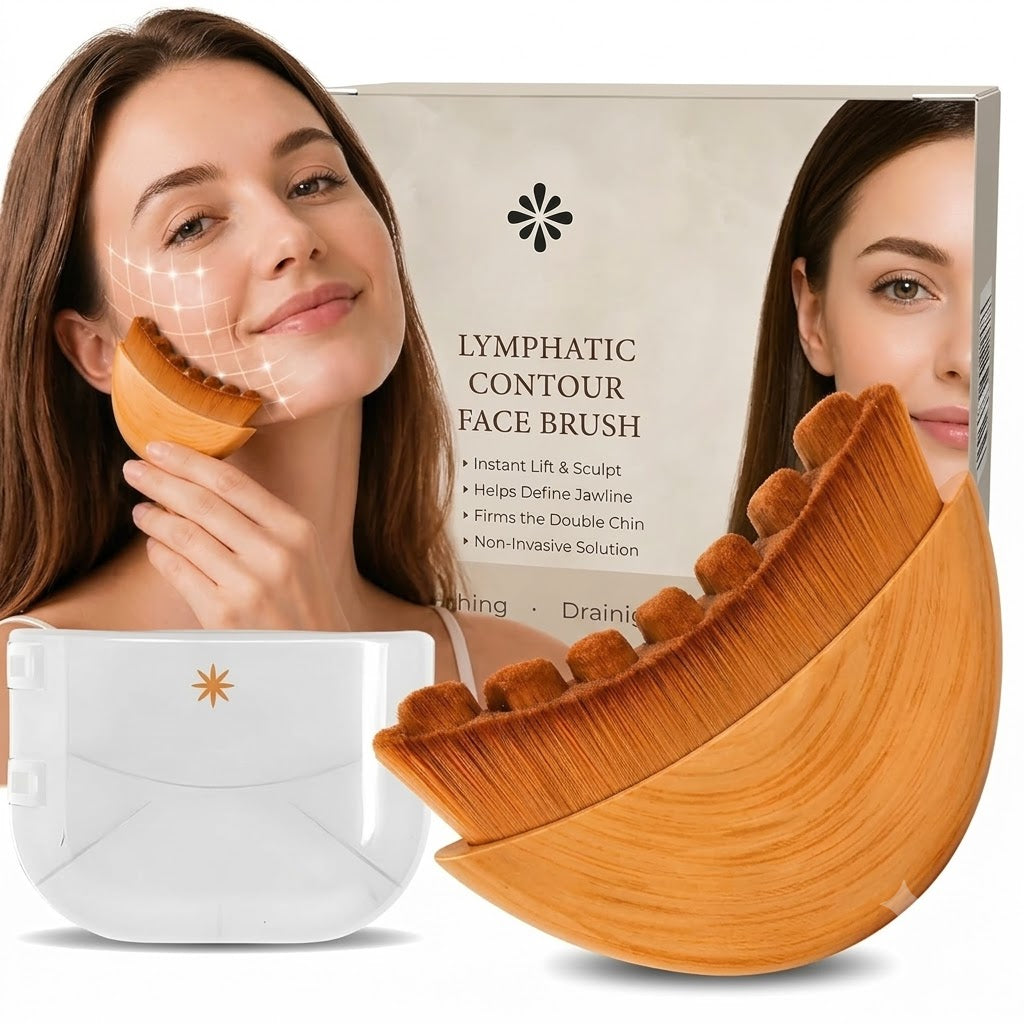 Lymphatic Contour Face Brush with Soft Synthetic Bristles, Lymphatic Drainage Massager, Travel Makeup Brush with Case, Gua Sha Facial Tools Inspired Beauty Accessory