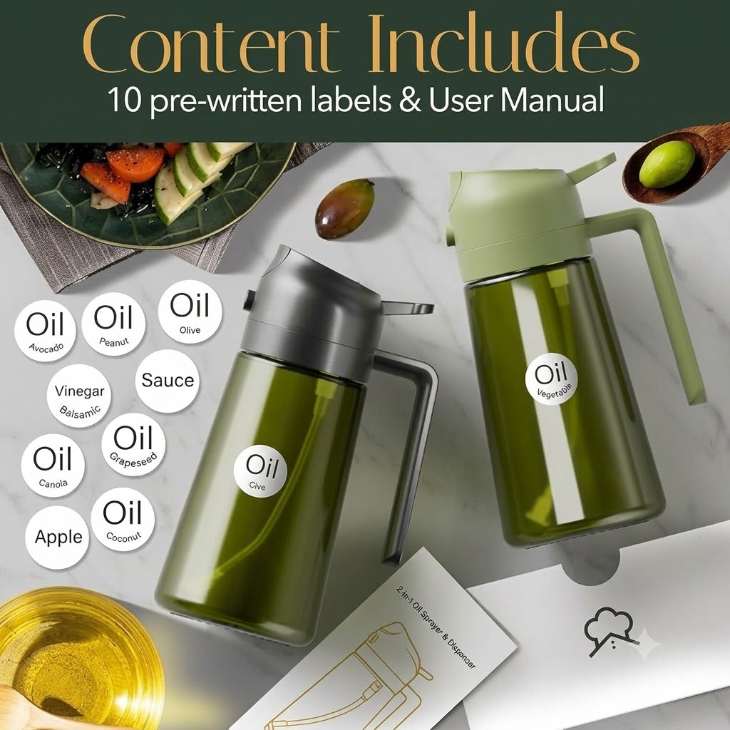 16oz/470ml Light-Blocking Dark Oil Sprayer for Cooking, 2 in 1 Olive Oil Dispenser Bottle for Kitchen, Premium Dark Green Glass Oil Bottle, Food-Grade Oil Mister for Air Fryer, BBQ (Black)
