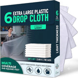 6 Pack 12x9 ft Extra Large Plastic Drop Cloth for Painting, Furniture Covers, Painters Plastic Cover, Clear Paint Tarp, Floor Protector, Disposable Paint Drop Cloth, 55% Recycled