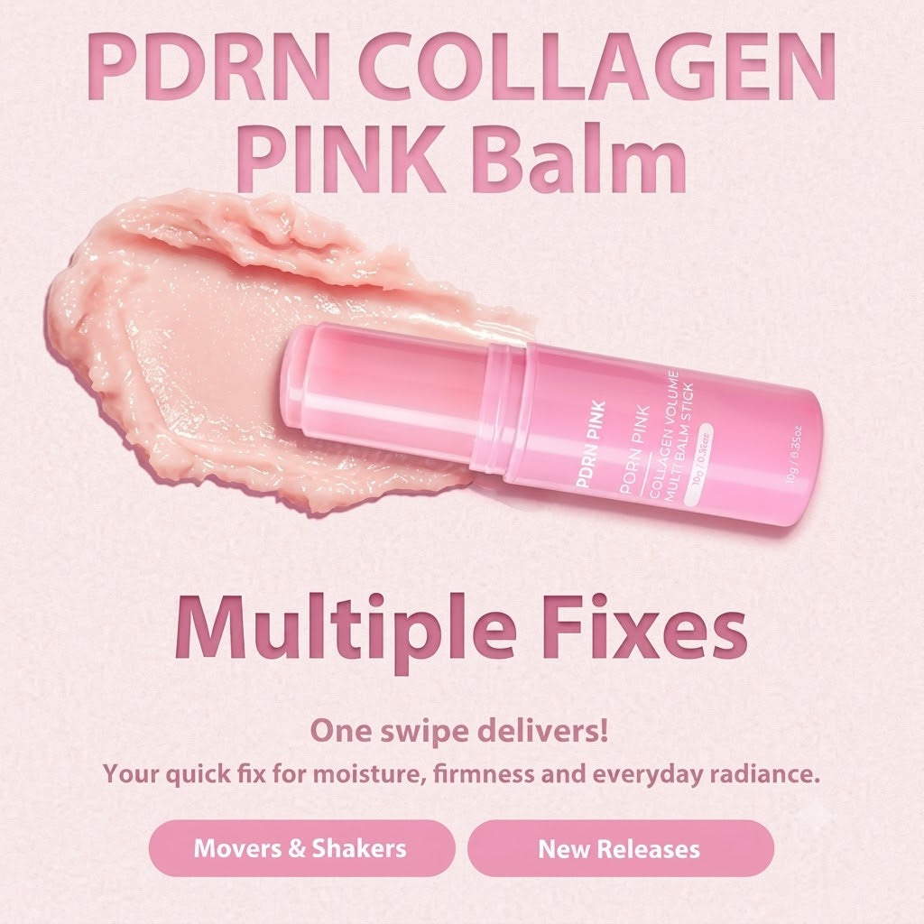 2PCS PDRN Pink Collagen Volume Multi Balm Stick - Hydrating Balm Eye Cream Make Up Base & Moisture Stick, Collagen Wrinkle Stick Face & Body Balm for Neck, Forehead, Smile Lines, Lips