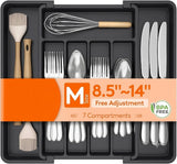 Expandable Silverware Organizer, Plastic Utensil Tray for Kitchen Drawer, BPA Free Flatware Cutlery Holder, Space-Saving Storage for Spoons Forks Knives, 8.5-14 x 12 x 1.5 inch, Black