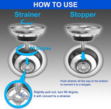 2 Pack - Kitchen Sink Strainer and Stopper Combo Basket Replacement for Standard 3-1/2 inch Drain, Stainless Steel Basket with Plastic Knob, Rubber Stopper Bottom