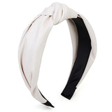 Leather Headbands for Women Knotted Fashion Women Headbands Creamy White Top Knot Headband for Girls Hairband for Women Hair Accessories