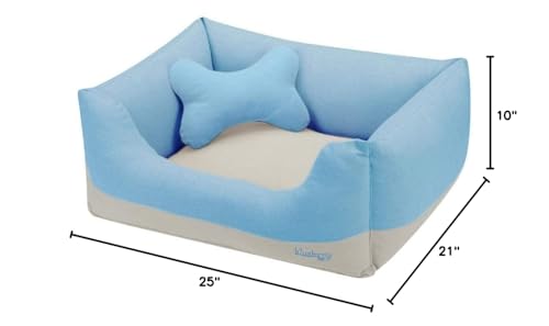 Blueberry Pet Fully Removable Washable Dog Bed, Heavy Duty Pet Bed w/Durable YKK Zippers, 25" x 21" x 10", 6 Lbs, Baby Blue & Beige Color-Block Beds for Cats & Dogs