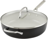 KitchenAid Hard Anodized Ceramic 5-Quart Nonstick Sauté Pan with Shatter-Resistant Lid & Riveted Handle – Durable, Even Heating, Easy Clean, Oven Safe to 500°F, Matte Black
