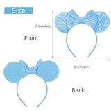 WOVOWOVO Mouse Ears Headbands for Women Blue Bow Pearl Hairbands Velvet Headband Hair Accessories