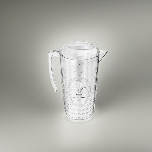 elle decor Acrylic Water Pitcher, Plastic Water Pitcher with Lid and Handle, Fridge Jug, BPA-Free, Shatter-Proof, Use for Iced Tea, Sangria, Lemonade, Juice, and Milk Beverages, 2 Liters (Clear)