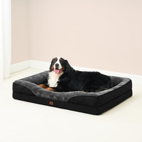 EHEYCIGA Memory Foam XL Dog Bed for XLarge Sized Dog, Extra Large Orthopedic Dog Sofa with Sides and Waterproof Liner, Washable Bolster Pet Bed Couch with Removable Cover, 42x30x7.5 Inch, Grey/Black