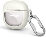 SURITCH Protective Case for Bose QuietComfort Earbuds II 2022 / QuietComfort Ultra 2023, Shockproof Case Cover for Bose QC ii 2 Charging Case Accessories with Carabiner, White