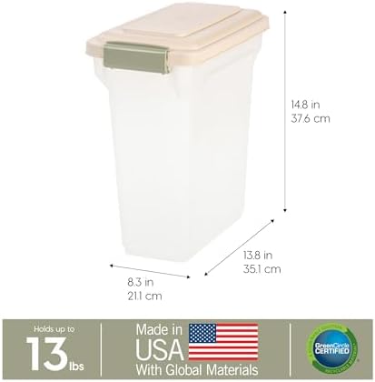 IRIS USA WeatherPro Airtight Dog Food Storage Container, Up to 13 lbs, for Dog Cat Bird and Other Pet Food Storage Bin, Pet Supplies, Keep Fresh, BPA Free, Clear/Almond