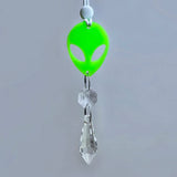Glow In The Dark Alien Car Charm, Crystal Suncatcher, Auto Rear View Mirror Accessories, New Car Gift, Women Festival Rave Decor, Stoner (Crystal Color - Clear, Alien Style - Glitter)