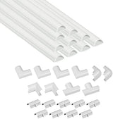 D-Line 157in Cord Cover Kit, Self-Adhesive Wire Hiders, Paintable Cable Raceway to Hide Wires on Wall, Electrical Cable Management - 10x 15.7 Lengths & 19 Accessories - 1.18" (W) x 0.59" (H) - White