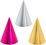 BLUE PANDA 50 Pack Birthday Party Cone Hats for Kids and Adults, Bulk Set in 5 Colors (Metallic Blue/Green/Gold/Silver/Hot Pink)
